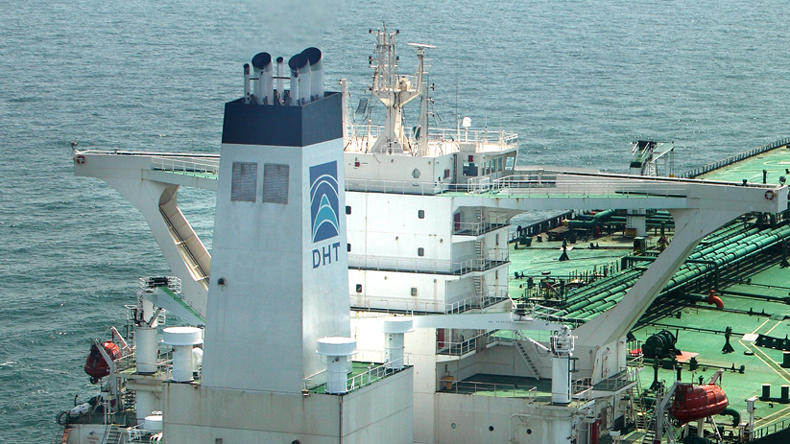 DHT logo on funnel of oil tanker