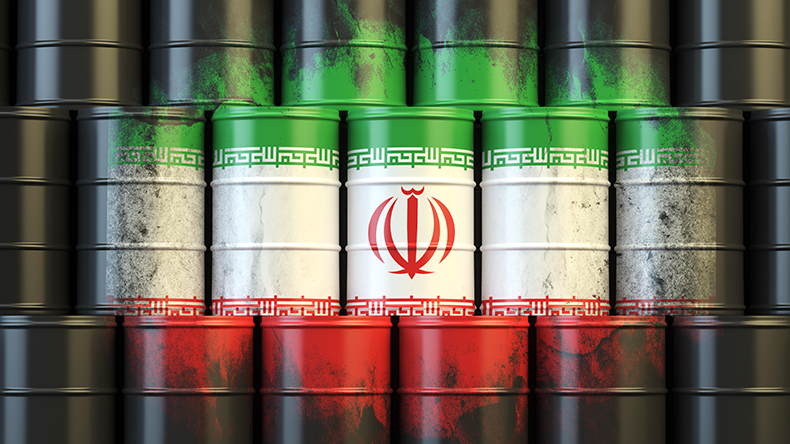 Iranian flag painted on oil barrels
