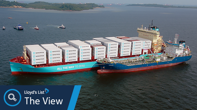 Maersk’s first dual-fuel boxship bunkered with 300 tonnes of bio-methanol at Singapore