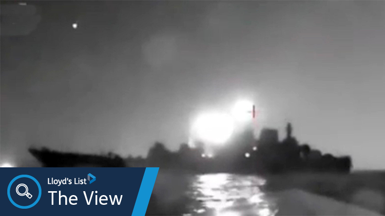 Ukrainian drone attack on Russian landing ship Olenegorsky Gornyak