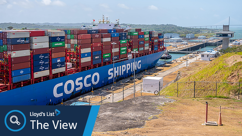 Panama Canal with a containership passing through