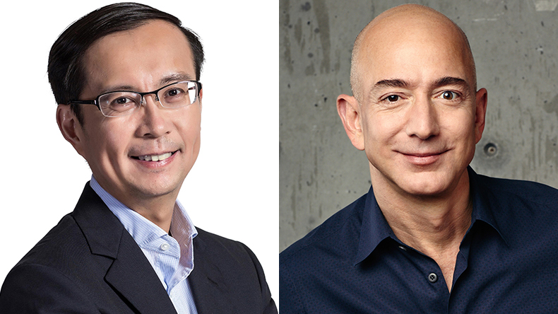 Daniel Zhang (left), executive chairman, Alibaba and Jeff Bezos, chief executive, Amazon