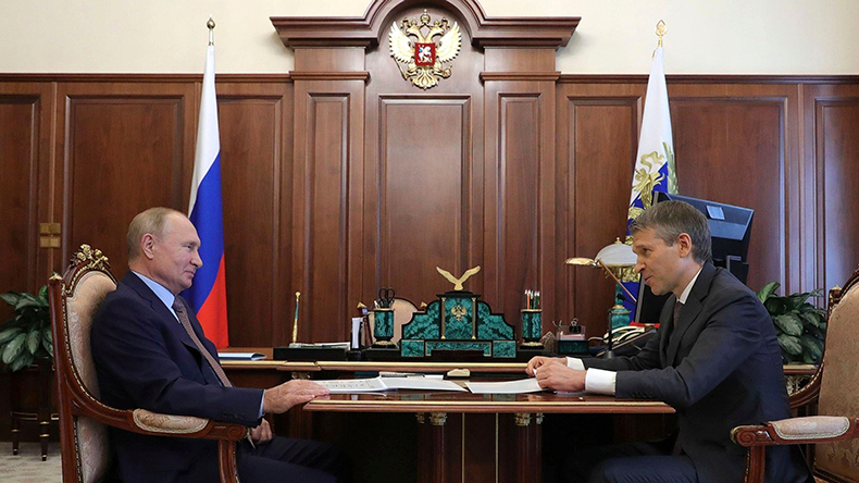 Russian President Vladimir Putin holds face-to-face meeting with Russian Agricultural Bank CEO Boris Listov
