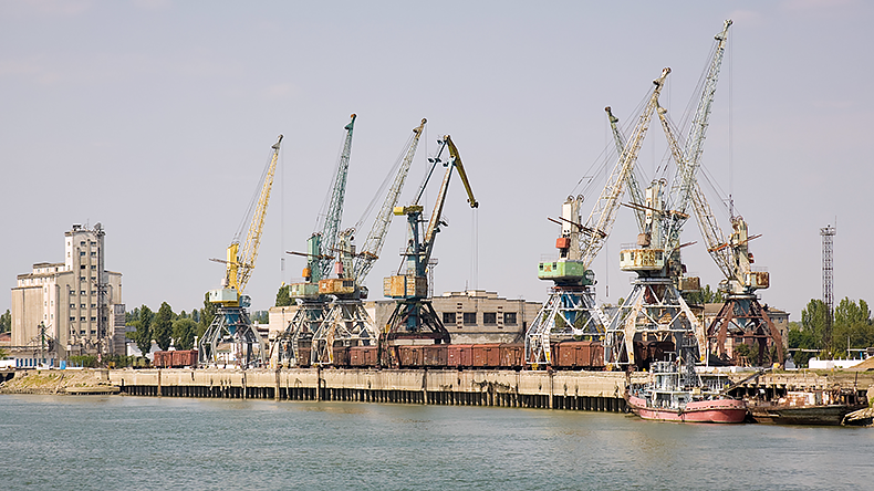 Cranes at the Danubian port of Reni in Ukraine 