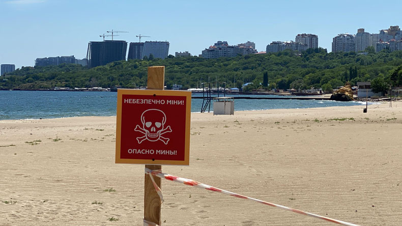 Mines warning on a beach at Odesa