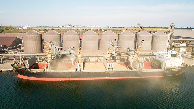 Bulker loading grain in Odessa, Ukraine in 2021