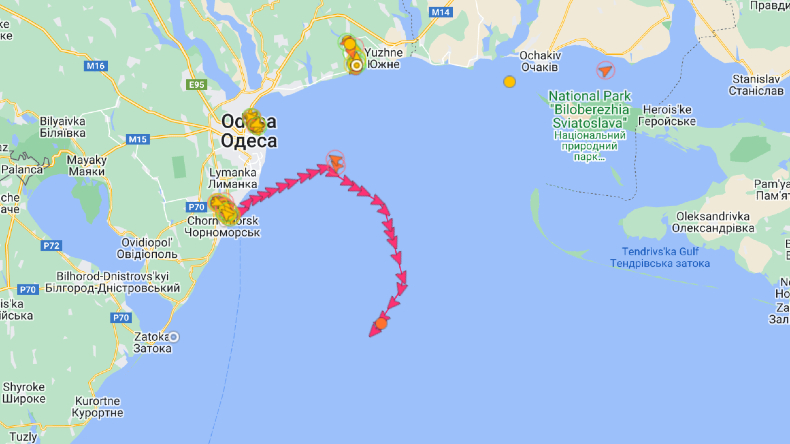 Odesa map with tug plotted