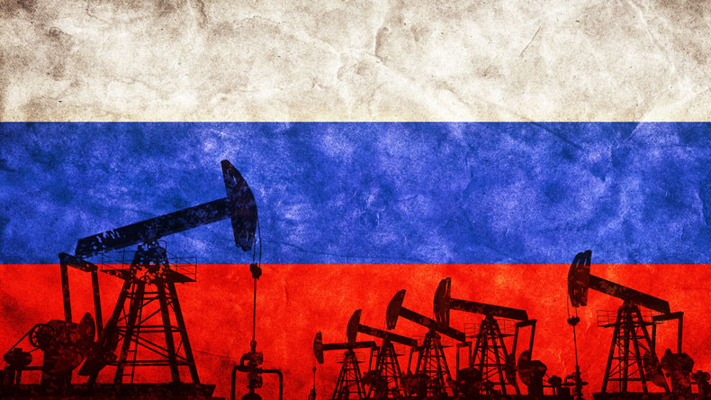 Russian flag and oil wells concept