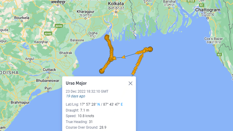 Map of shipping at Ursa Major in January 2023